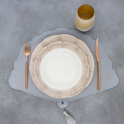 18-piece white and beige stoneware set