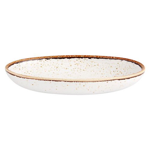 Rustic Blend White oval platter with white tones and brown textured rim 27x20cm