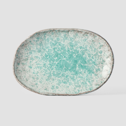 Aqua Splash Blue Oval Dish 17×11cm, Handmade Japanese Ceramics