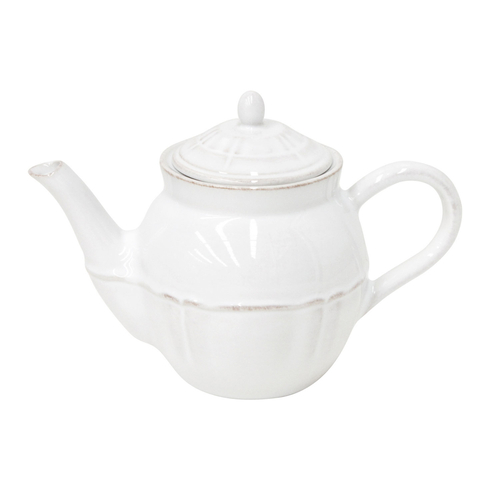 Alentejo Teapot 1.35L, white stoneware with hand-painted wavy rims