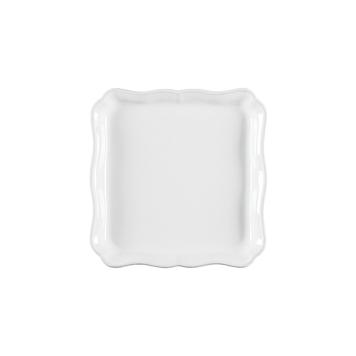 Alentejo square plate 21cm, white stoneware with hand-painted wavy rims