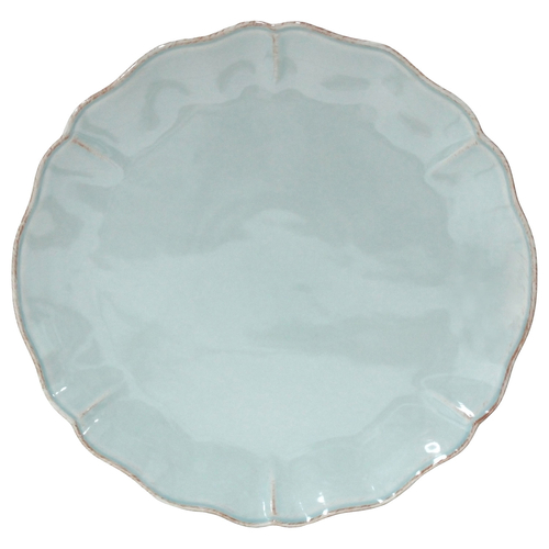 Platter 34 cm, turquoise stoneware with hand-painted wavy rims