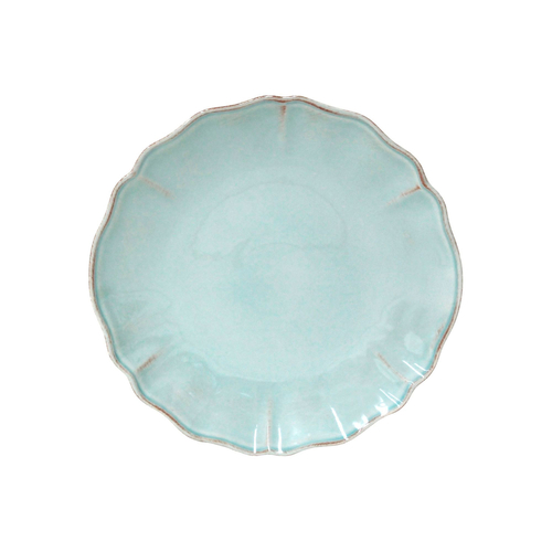 Alentejo dessert plate 21.4 cm, turquoise stoneware with hand-painted wavy rims