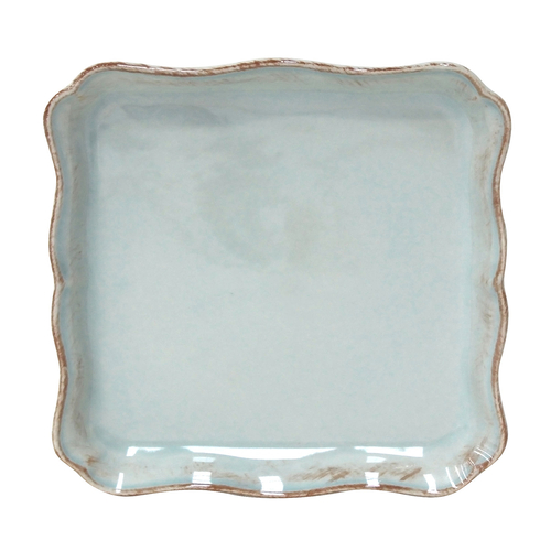 Alentejo square plate 21 cm, turquoise stoneware with hand-painted wavy rims