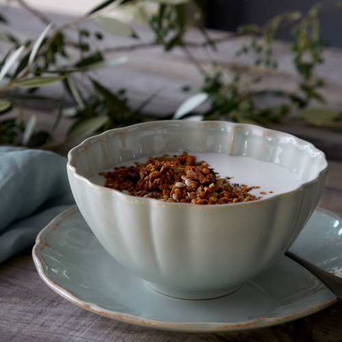 Alentejo soup/cereal bowl 16.2 cm, turquoise stoneware with hand-painted wavy rims