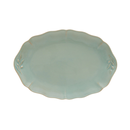 Alentejo oval platter 32.3 cm, turquoise stoneware with hand-painted wavy rims