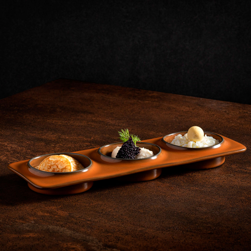 Dark caramel rectangular platter with 3 sections 28 x 9.9 cm