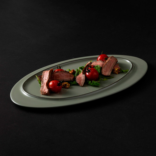 Oval serving platter sage green 36 x 20 cm