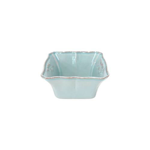 Alentejo square bowl 12.3 cm, turquoise stoneware with hand-painted wavy rims