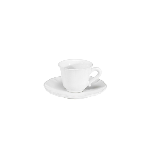Alentejo coffee cup and saucer 90ml, white stoneware with hand-painted wavy rims