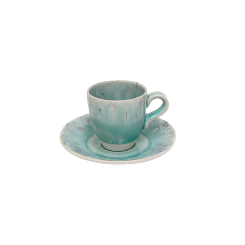 Madeira coffee cup and saucer 80ml, blue stoneware with handcrafted crackled finish