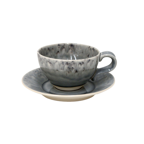 Madeira tea cup and saucer 250ml, grey stoneware with handcrafted crackled finish