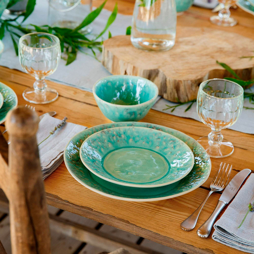 Madeira 12-Piece Dinnerware Set, blue fine stoneware with handcrafted finish