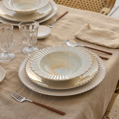 12-Piece Dinnerware Set, nacre fine stoneware with handcrafted finish