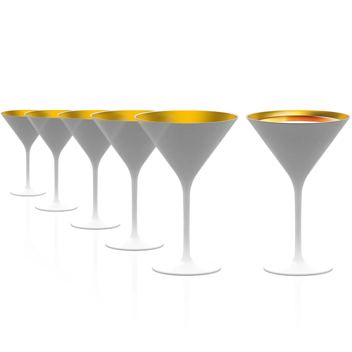 6 Cocktail Glasses White/Gold Elements 240 ml