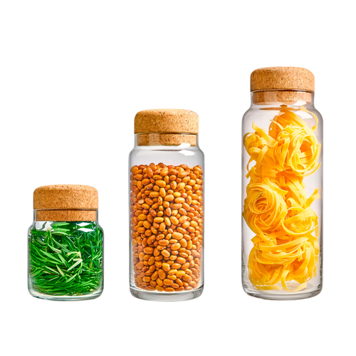 Conjunto de 3 frascos de vidro com tampa de cortiça