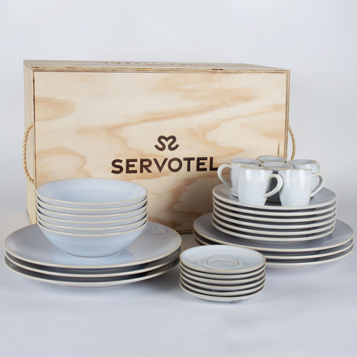 30-piece set Pure, Wooden box, reinforced Stoneware