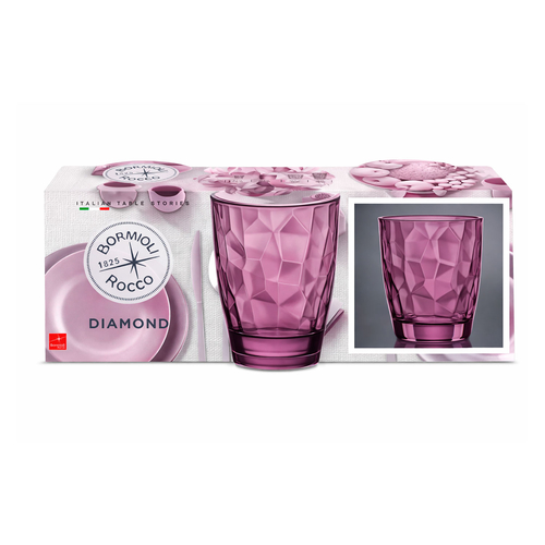 Set of 3 Diamond Purple Glasses 390 ml