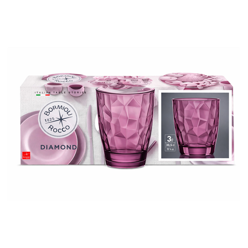 Set of 3 Diamond Purple Glasses 300 ml