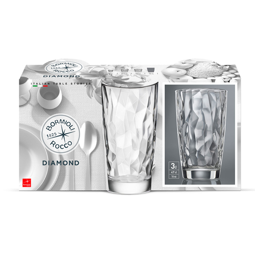 Set of 3 Diamond Clear Glasses 470 ml