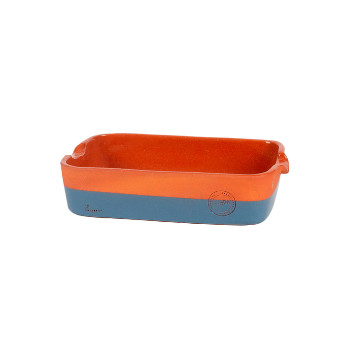Assadeira retangular Argila com listra azul 30x21cm - Argila - 5604256024381