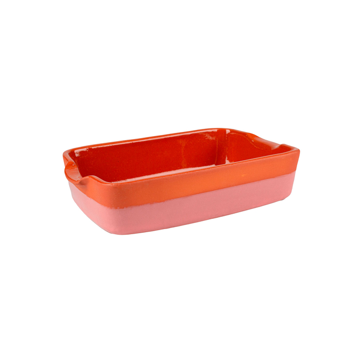 Assadeira retangular Argila com listra rosa 30x21cm - Argila - 5602737098784