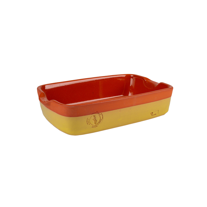 Assadeira retangular Argila com listra amarela 30x21cm - Argila - 5602737098791