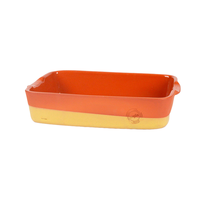 Assadeira retangular Argila com listra amarela 37x27cm - Argila - 5602737098814