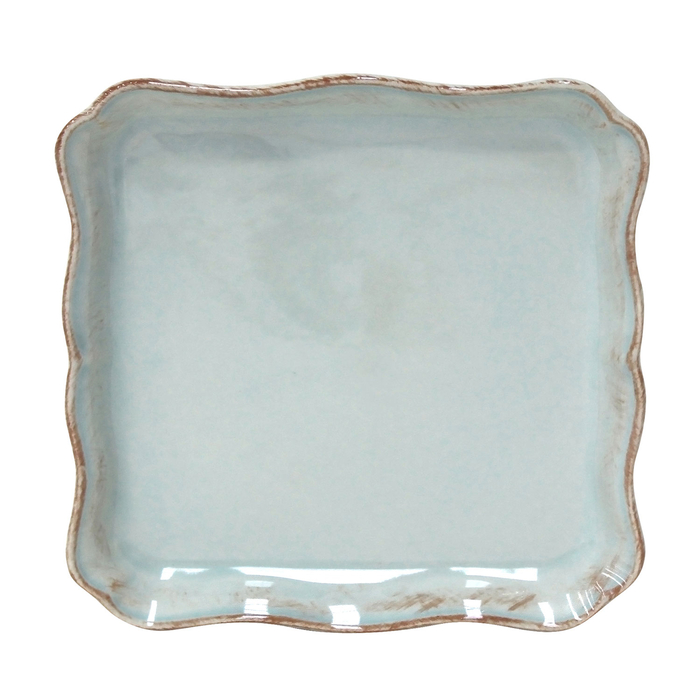 Prato quadrado Alentejo 21 cm, grés turquesa com rebordos ondulados pintados à mão - Costa Nova - 5606739912819