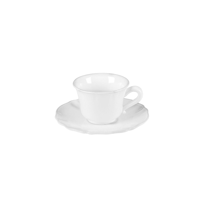 Chávena e pires de chá Alentejo 220ml, grés branco com rebordos ondulados pintados à mão - Costa Nova - 5602737106939