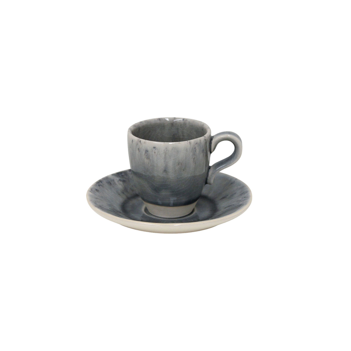 Chávena de café e pires Madeira 80ml, grés cinza com acabamento craquelado artesanal - Costa Nova - 5602737106977
