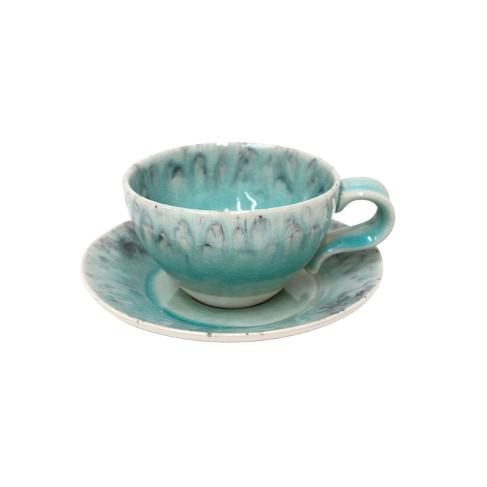 Madeira tea cup and saucer 250ml, blue stoneware with handcrafted crackled finish - Costa Nova - 5602737106984
