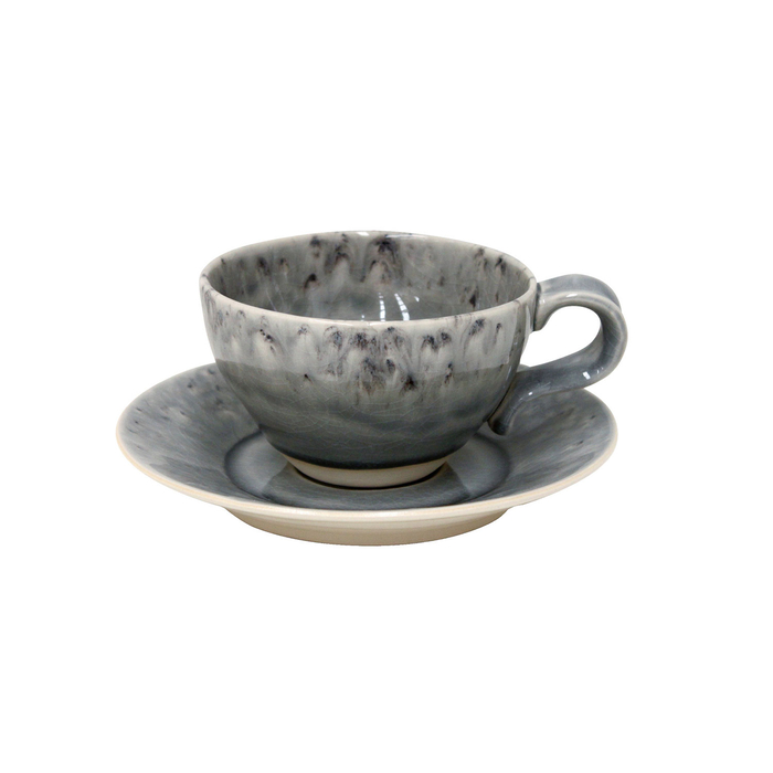Madeira tea cup and saucer 250ml, grey stoneware with handcrafted crackled finish - Costa Nova - 5602737106991