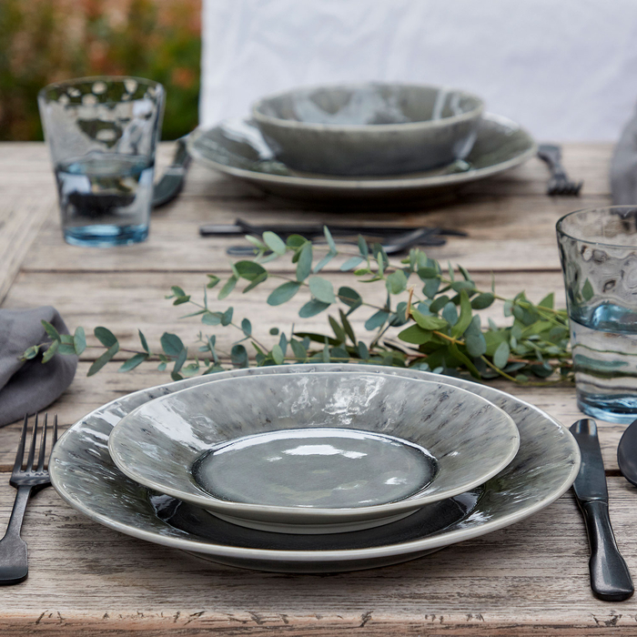 Madeira 12-Piece Dinnerware Set, grey fine stoneware with handcrafted finish - Costa Nova - 5602737107158