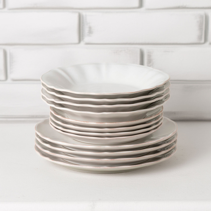 Set de 12 Peças de mesa Alentejo, grés fino branco com rebordos ondulados pintados à mão - Costa Nova - 5602737107165