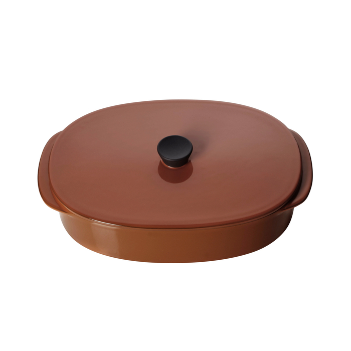 Assadeira oval com tampa porcelana 19x13cm Caractère castanho - Revol - 3198246556027