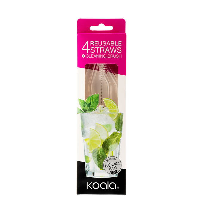 4 Curved Straws 21cm, Borosilicate Glass - Koala - 8436588390646