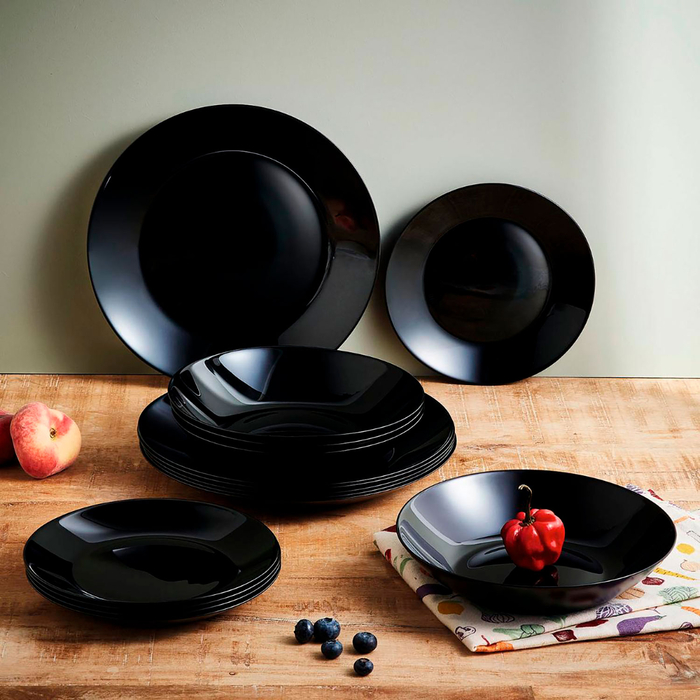 Conjunto pratos Zelie vidro preto 18 peças - 6 pessoas - Luminarc - 0883314900071