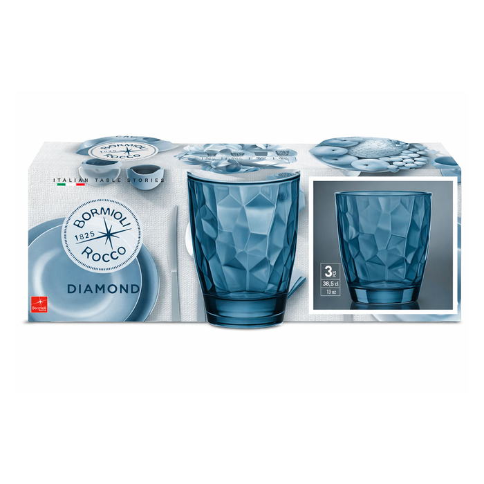 Set of 3 Diamond Blue Glasses 390 ml - Bormioli Rocco - 8004360065381