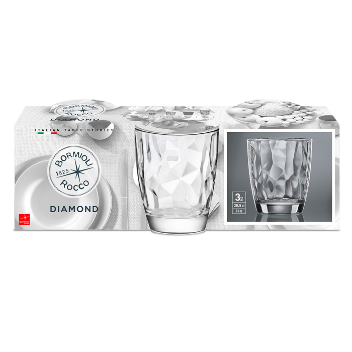 Set of 3 Diamond Clear Glasses 390 ml - Bormioli Rocco - 8004360065350