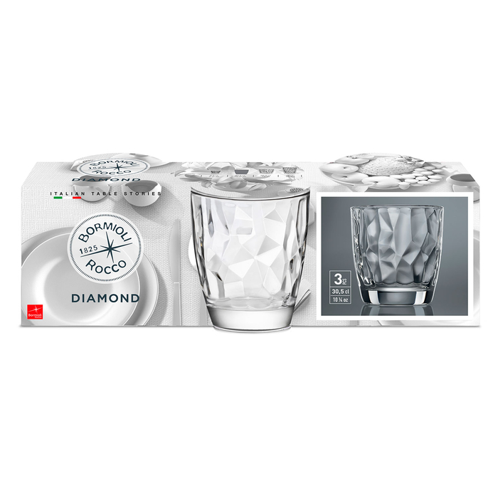 Set of 3 Diamond Clear Glasses 300 ml - Bormioli Rocco - 8004360065015