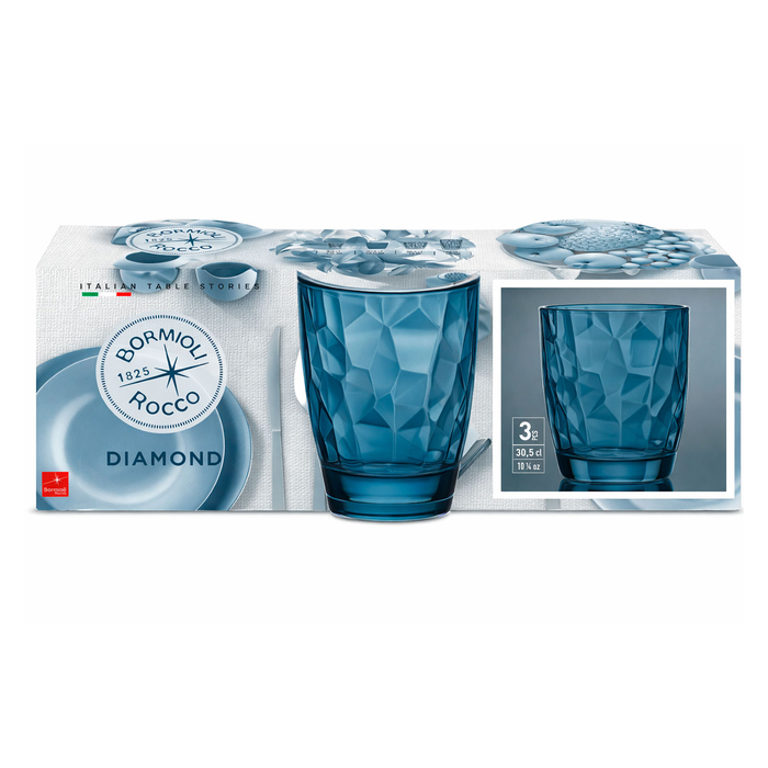 Set of 3 Diamond Blue Glasses 300 ml - Bormioli Rocco - 8004360065046