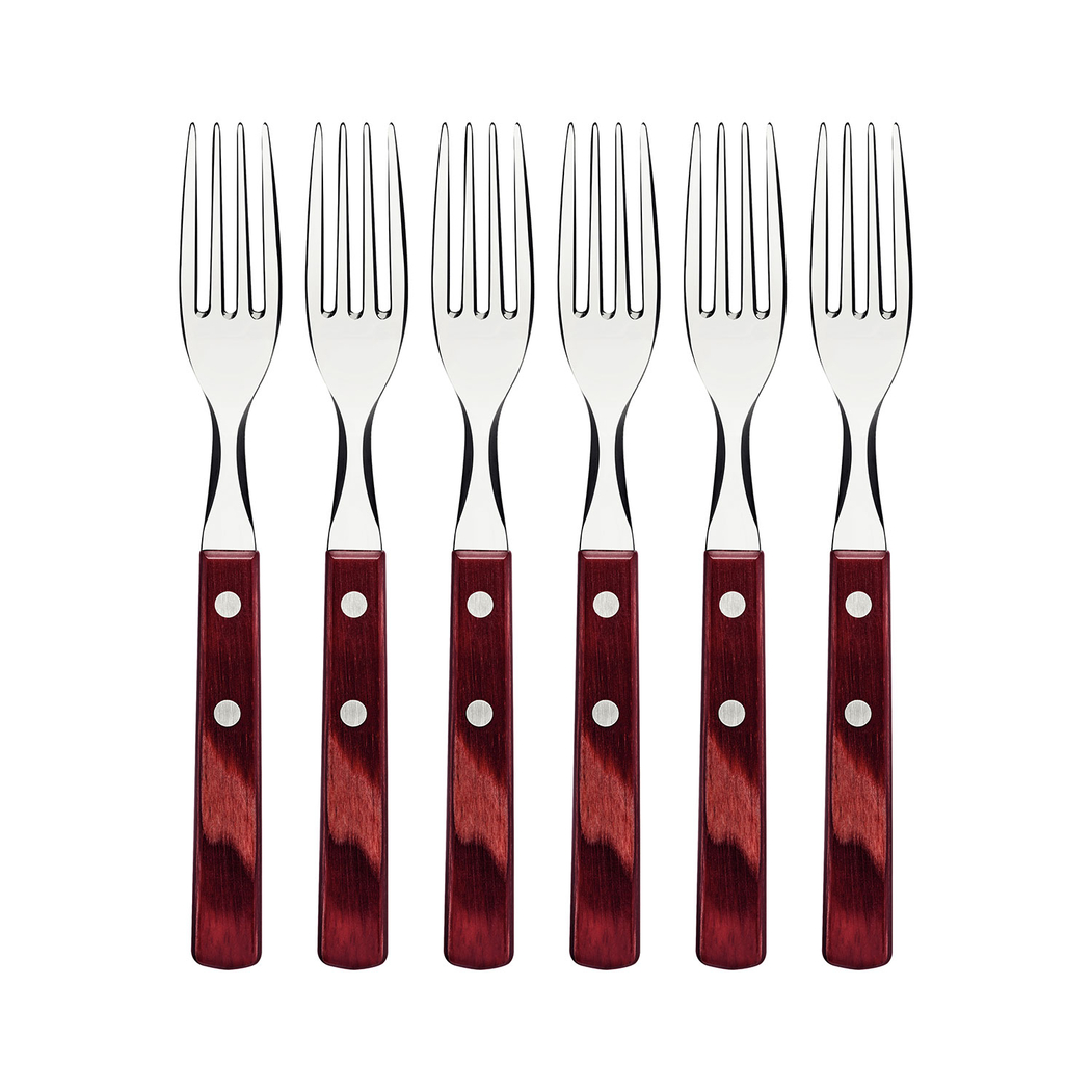 6 Garfos de mesa aço inox, cabos madeira polywood vermelho - Tramontina - 7891112108103