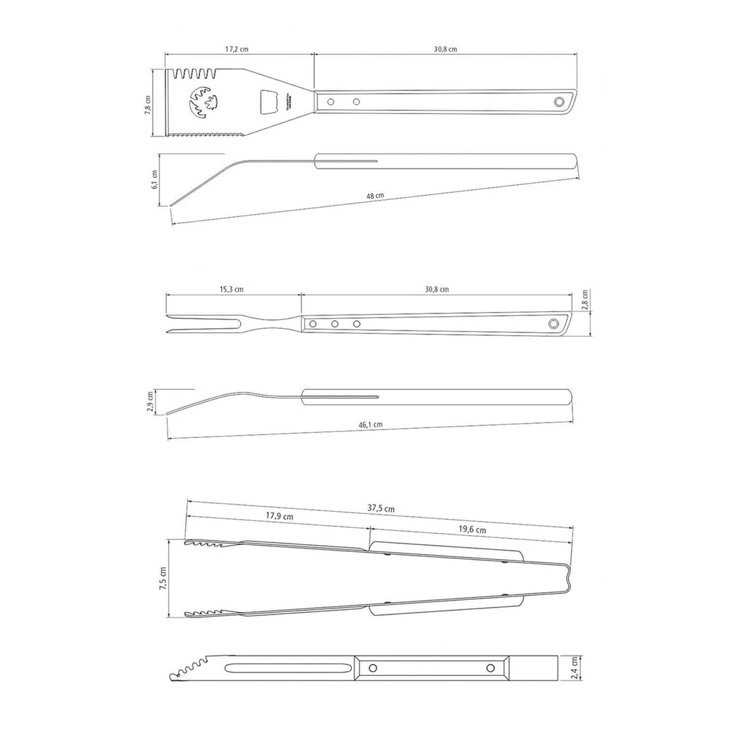 3 Utensílios churrasco, aço inox, cabos madeira natural, estilo rústico - Tramontina - 7891112227903