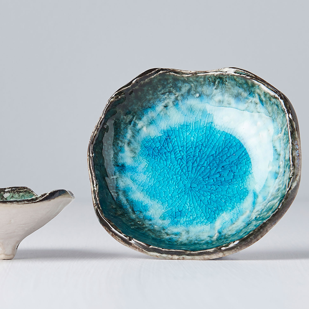 Sky Blue Sauce Bowl on Feet 50 ml, Minoyaki Porcelain, Serene Blue - MIJ - 8594197820555