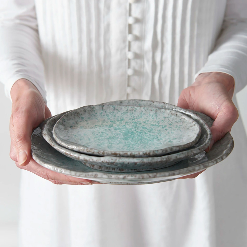 Aqua Splash Blue Oval Dish 17×11cm, Handmade Japanese Ceramics - MIJ - 8594197820562