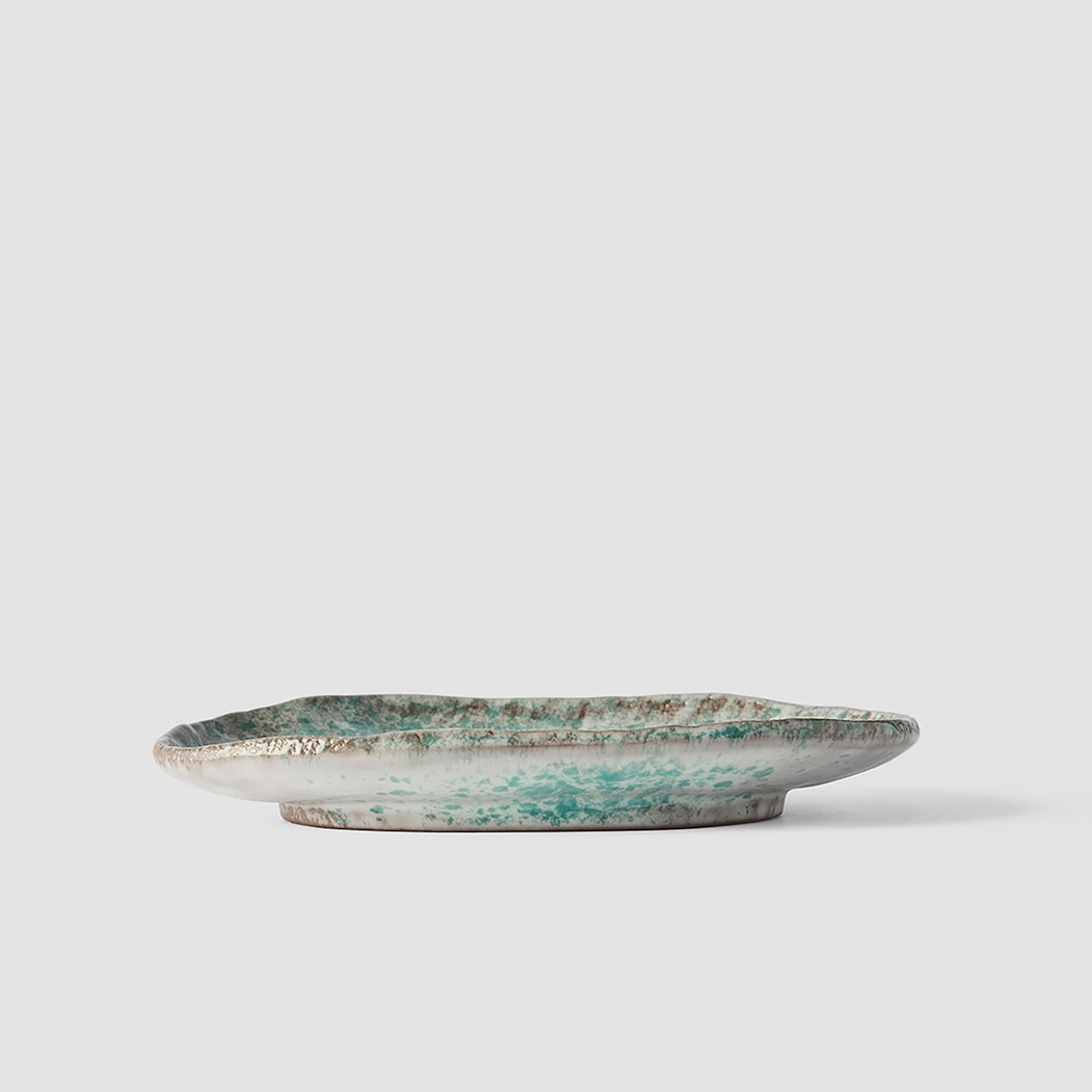 Aqua Splash Blue Oval Dish 17×11cm, Handmade Japanese Ceramics - MIJ - 8594197820562