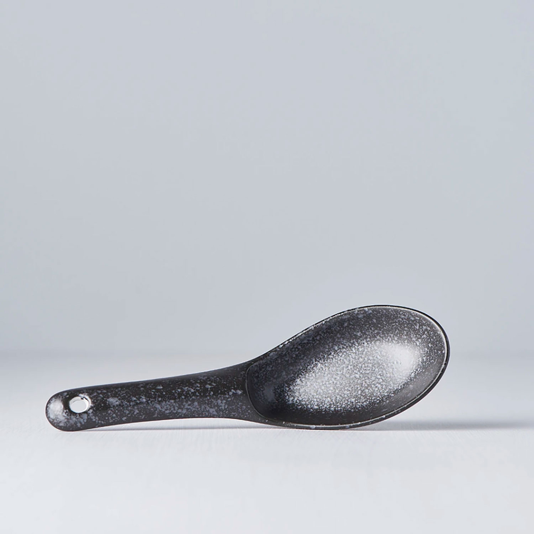 15cm Matte Black Spoon, Handmade Minoyaki Ceramic, Asian Elegance - MIJ - 8594197823730