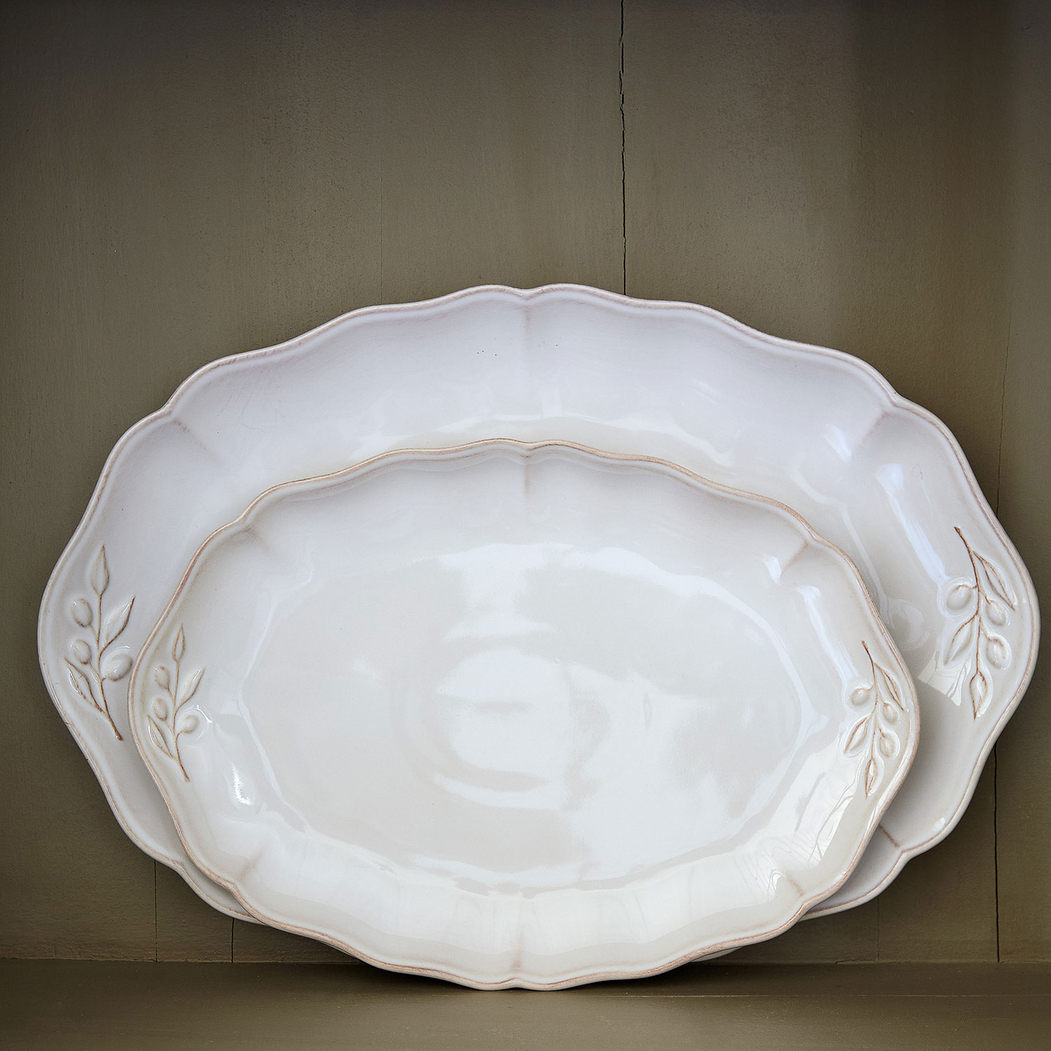 Alentejo oval platter 32cm, white stoneware with hand-painted wavy rims - Costa Nova - 5606739952167