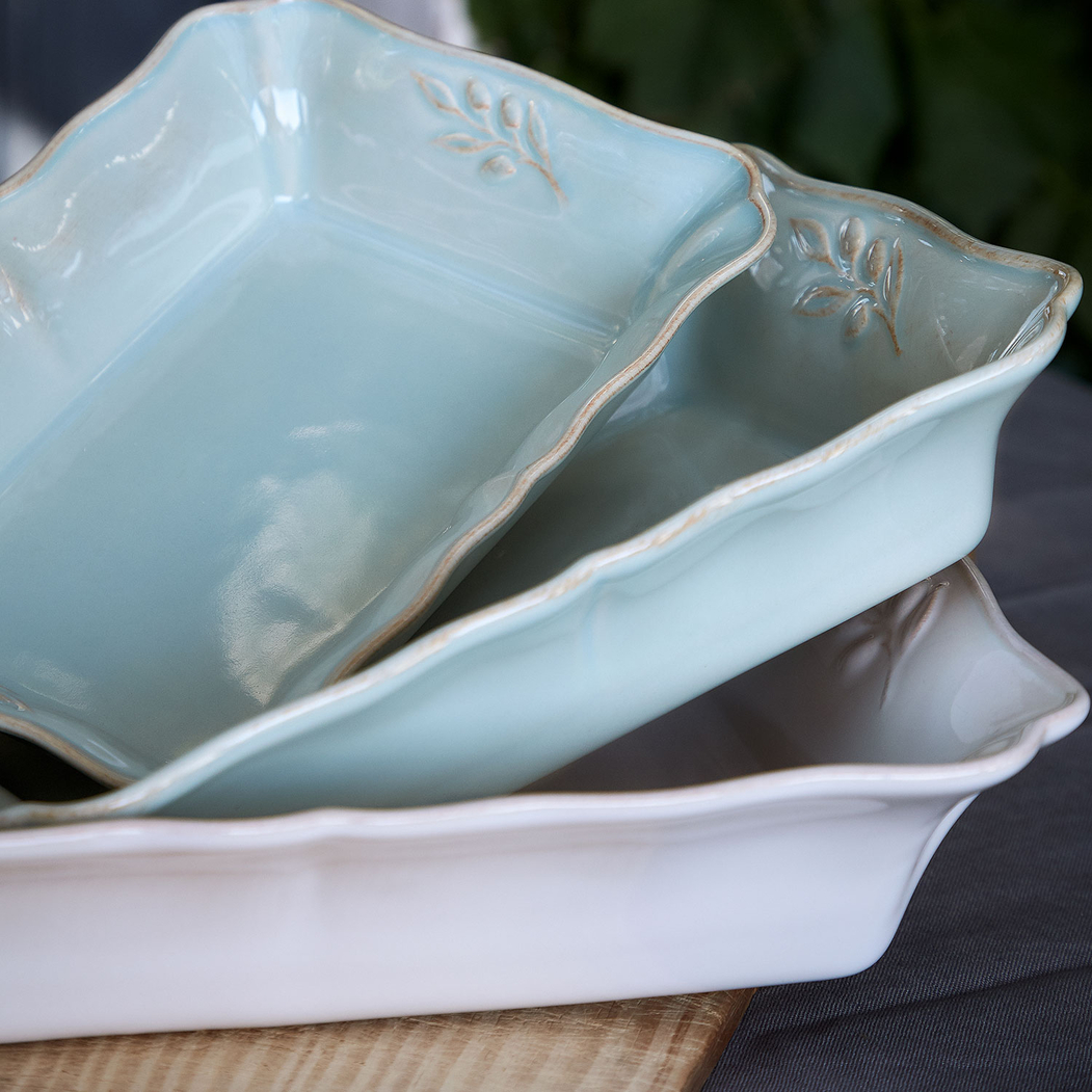 Assadeira retangular Alentejo 30cm, grés branco com rebordos ondulados pintados à mão - Costa Nova - 5606739911102